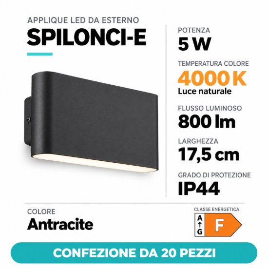 Eglo spilonci e applique da esterno led 5w 4000k 17,5cm ip44 antracite confezione da 20 pezzi