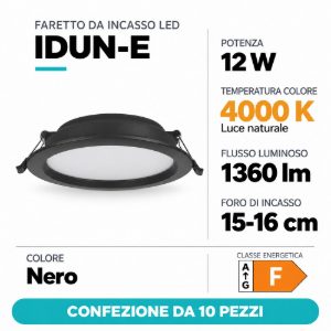 Eglo idun e faretto da incasso per cartongesso 12w 4000k foro 15-16cm nero confezione da 10 pezzi