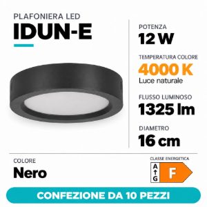 Eglo idun e plafoniera led 12w 4000k 16cm moderna rotonda nera confezione da 10 pezzi