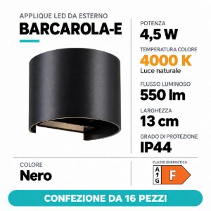Eglo barcarola e applique da esterno led 4,5w 4000k 13cm ip44 nera confezione da 16 pezzi