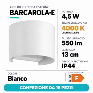 Eglo barcarola e applique da esterno led 4,5w 4000k 13cm ip44 bianca confezione da 16 pezzi