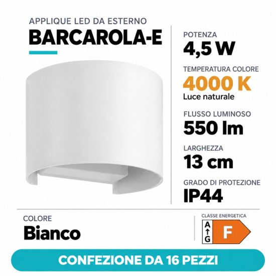 Eglo barcarola e applique da esterno led 4,5w 4000k 13cm ip44 bianca confezione da 16 pezzi