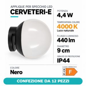 Eglo cerveteri e applique per specchio bagno led 4,4w 4000k 9cm ip44 nera confezione da 12 pezzi
