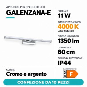 Eglo galenzana e applique per specchio bagno 11w 4000k 60cm cromo e argento confezione da 10 pezzi