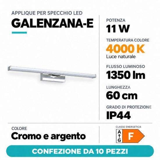 Eglo galenzana e applique per specchio bagno 11w 4000k 60cm cromo e argento confezione da 10 pezzi