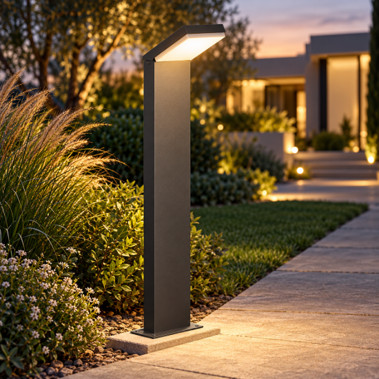 Paletto lampione da giardino led 12w 3000k ip65 h60cm grigio antracite