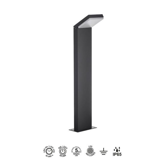 Paletto lampione da giardino led 12w 3000k ip65 h60cm grigio antracite