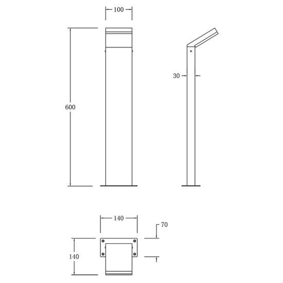 Paletto lampione da giardino led 12w 3000k ip65 h60cm grigio antracite
