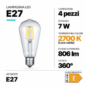 Lampadina led e27 7w 2700k confezione 4 pezzi