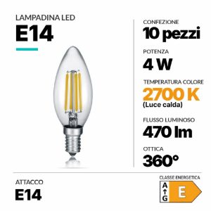 Lampadina oliva e14 led 4w 2700k dimmerabile confezione 10 pezzi