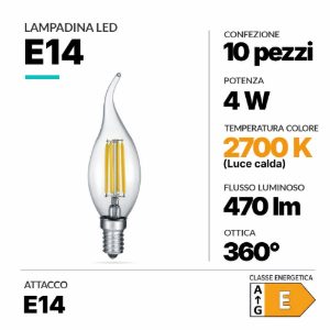 Confezione da 10 lampadine led e14 4w 2700k