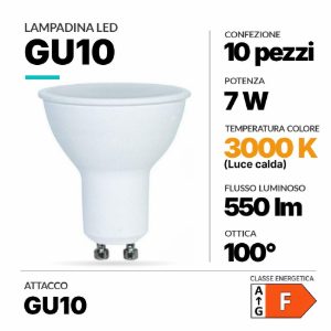 N10 lampadine gu10 led 7w 3000k 550lm ottica 100 gea luce