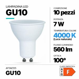 N10 lampadine gu10 led 7w 4000k 560lm ottica 100 gea luce