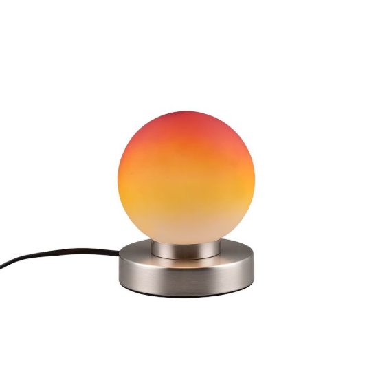 Abat-jour touch per comodino moderno nichel opaco con sfera in vetro arancione