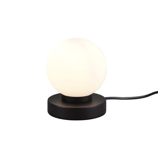 Abat-jour touch per comodino moderno nero opaco con sfera in vetro bianco