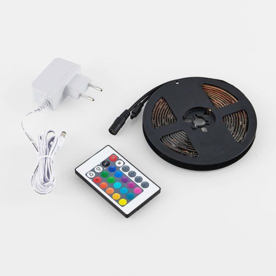 Striscia led 10,5w 3000k rgb con telecomando ip44 3m tagliabile nera