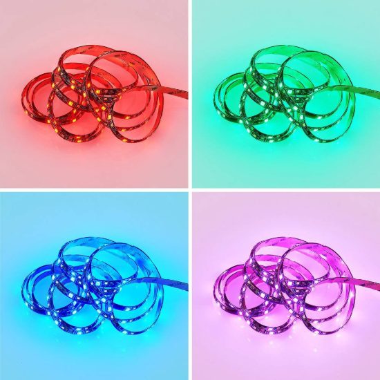 Striscia led 10,5w 3000k rgb con telecomando ip44 3m tagliabile nera