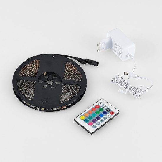 Striscia led 15w 3000k rgb con telecomando ip44 5m tagliabile nera