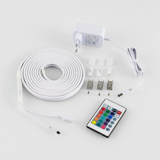 Striscia led effetto neon 14w 3000k rgb con telecomando 3m tagliabile bianca