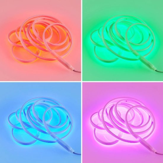Striscia led effetto neon 14w 3000k rgb con telecomando 3m tagliabile bianca