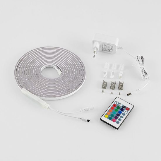 Striscia led effetto neon 20w 3000k rgb con telecomando 5m tagliabile bianca