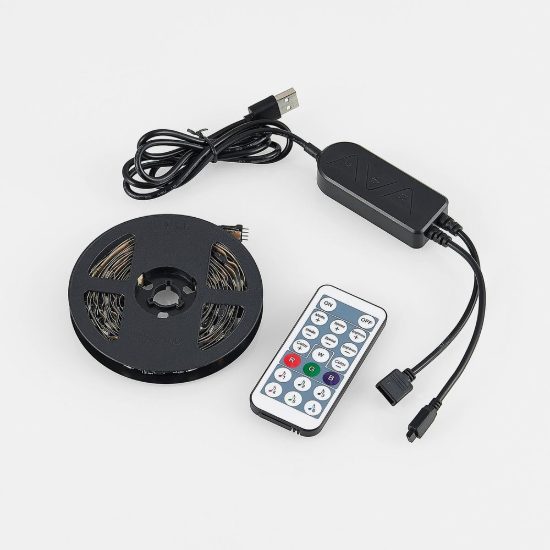 Striscia led usb 6,5w rgb con telecomando controllo del suono 3m per tv monitor nera