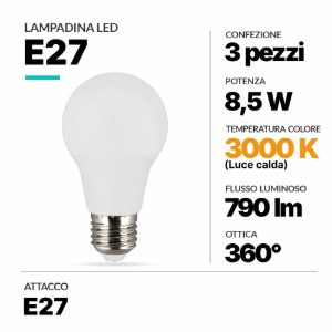 Lampadina goccia e27 led 8,5w 3000k confezione 3 pezzi