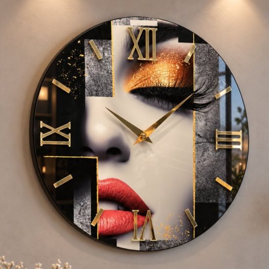 Orologio in resina rotondo moderno viso donna numeri romani oro lucido 60cm