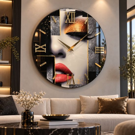 Orologio in resina rotondo moderno viso donna numeri romani oro lucido 60cm