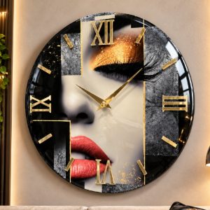 Grande orologio rotondo a parete moderno viso donna numeri romani oro lucido 80cm