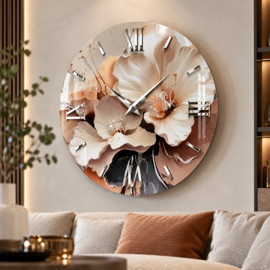 Orologio rotondo a parete moderno resina dettagli argento lucido 60cm