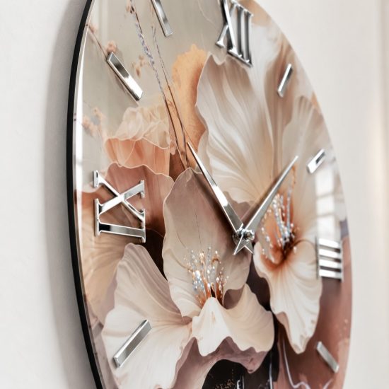 Grande orologio da parete resina design floreale dettagli argento lucido 80cm