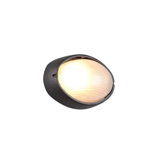Applique piccola da esterno ip44 moderna ovale nera con vetro satinato