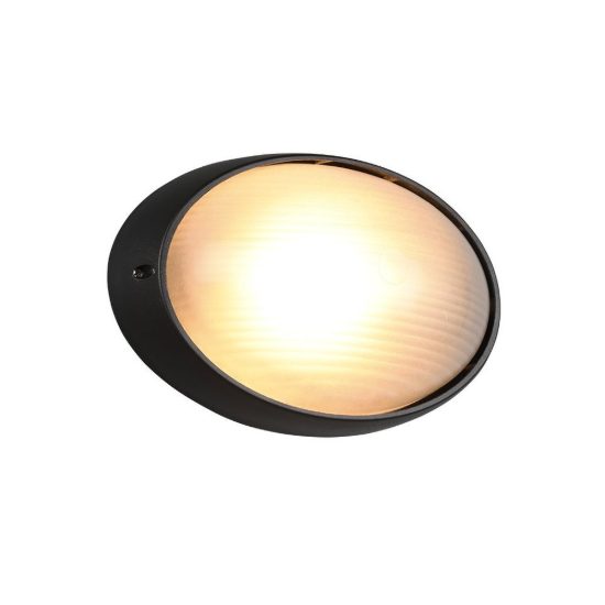 Applique grande da esterno ip44 moderna ovale nera con vetro satinato