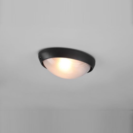 Applique grande da esterno ip44 moderna ovale nera con vetro satinato