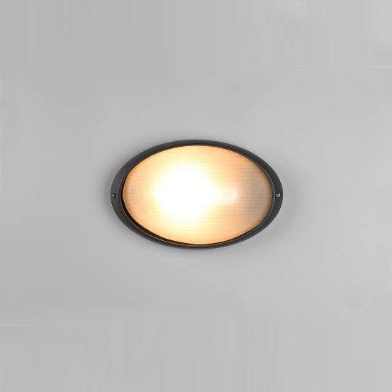 Applique grande da esterno ip44 moderna ovale nera con vetro satinato