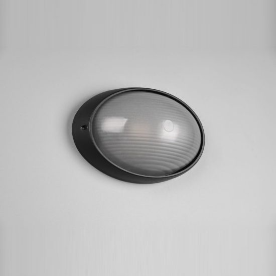 Applique grande da esterno ip44 moderna ovale nera con vetro satinato