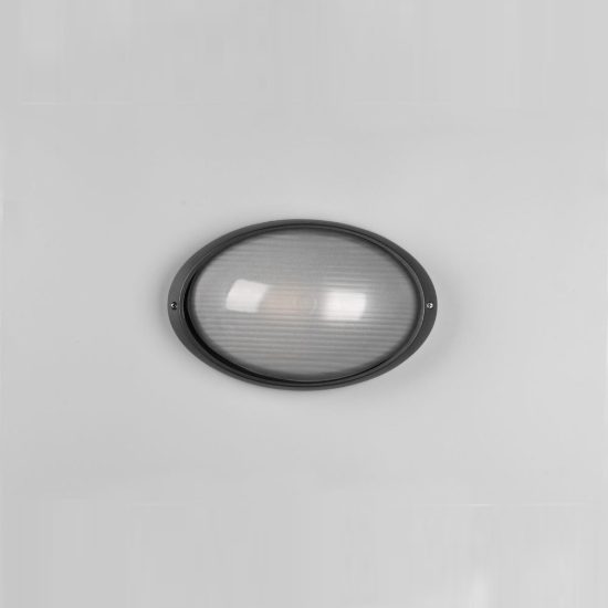 Applique grande da esterno ip44 moderna ovale nera con vetro satinato
