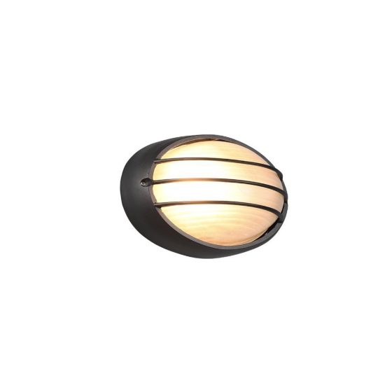 Applique piccola da esterno ip44 moderna ovale nera con griglia e vetro satinato