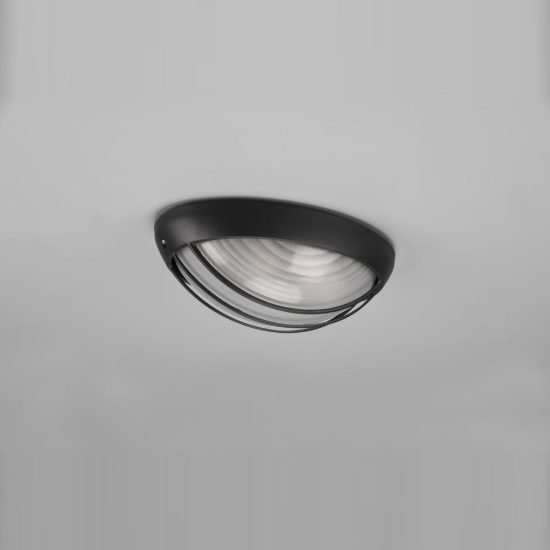 Applique grande da esterno ip44 moderna ovale nera con griglia e vetro satinato
