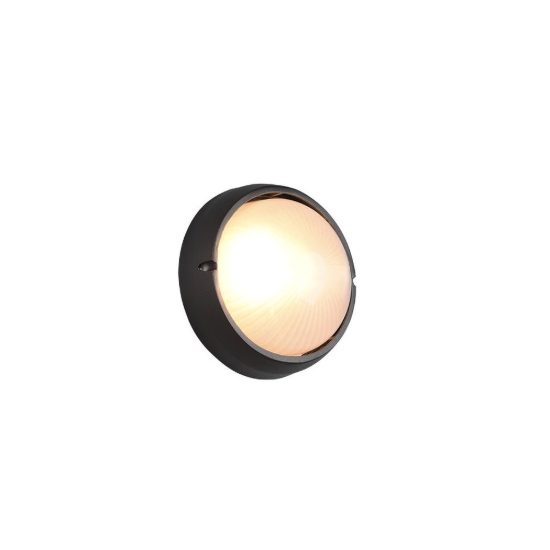 Applique piccola da esterno ip44 moderna rotonda nera con vetro satinato