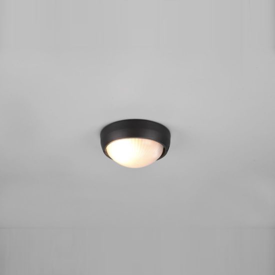 Applique piccola da esterno ip44 moderna rotonda nera con vetro satinato