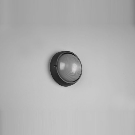 Applique piccola da esterno ip44 moderna rotonda nera con vetro satinato