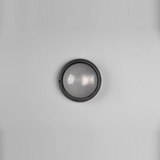 Applique piccola da esterno ip44 moderna rotonda nera con vetro satinato