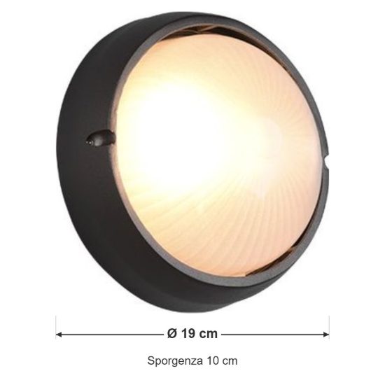 Applique piccola da esterno ip44 moderna rotonda nera con vetro satinato