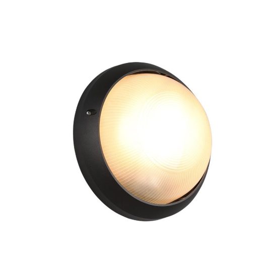 Applique grande da esterno ip44 moderna rotonda nera con vetro satinato
