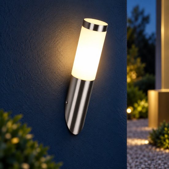 Applique da esterno ip44 moderna cilindrica nichel opaco con diffusore opale