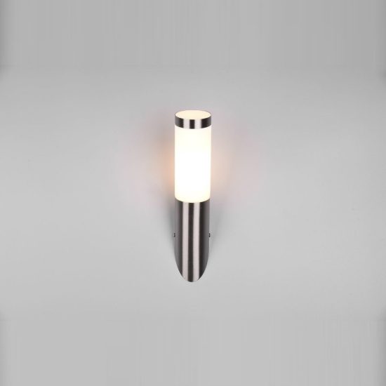 Applique da esterno ip44 moderna cilindrica nichel opaco con diffusore opale