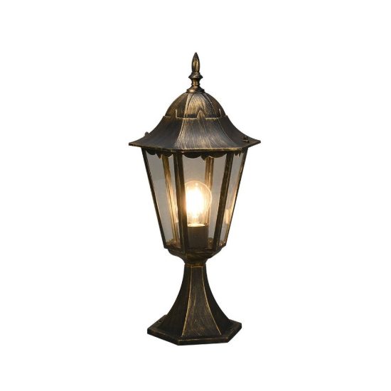 Lampioncino da giardino paletto ip44 a lanterna esagonale ruggine con vetro trasparente