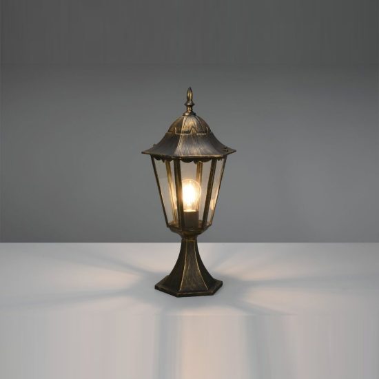 Lampioncino da giardino paletto ip44 a lanterna esagonale ruggine con vetro trasparente